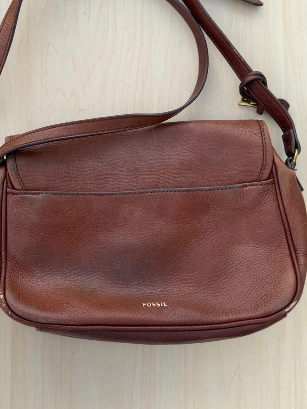 Fossil Chestnut Brown Leather Messenger Crossbody